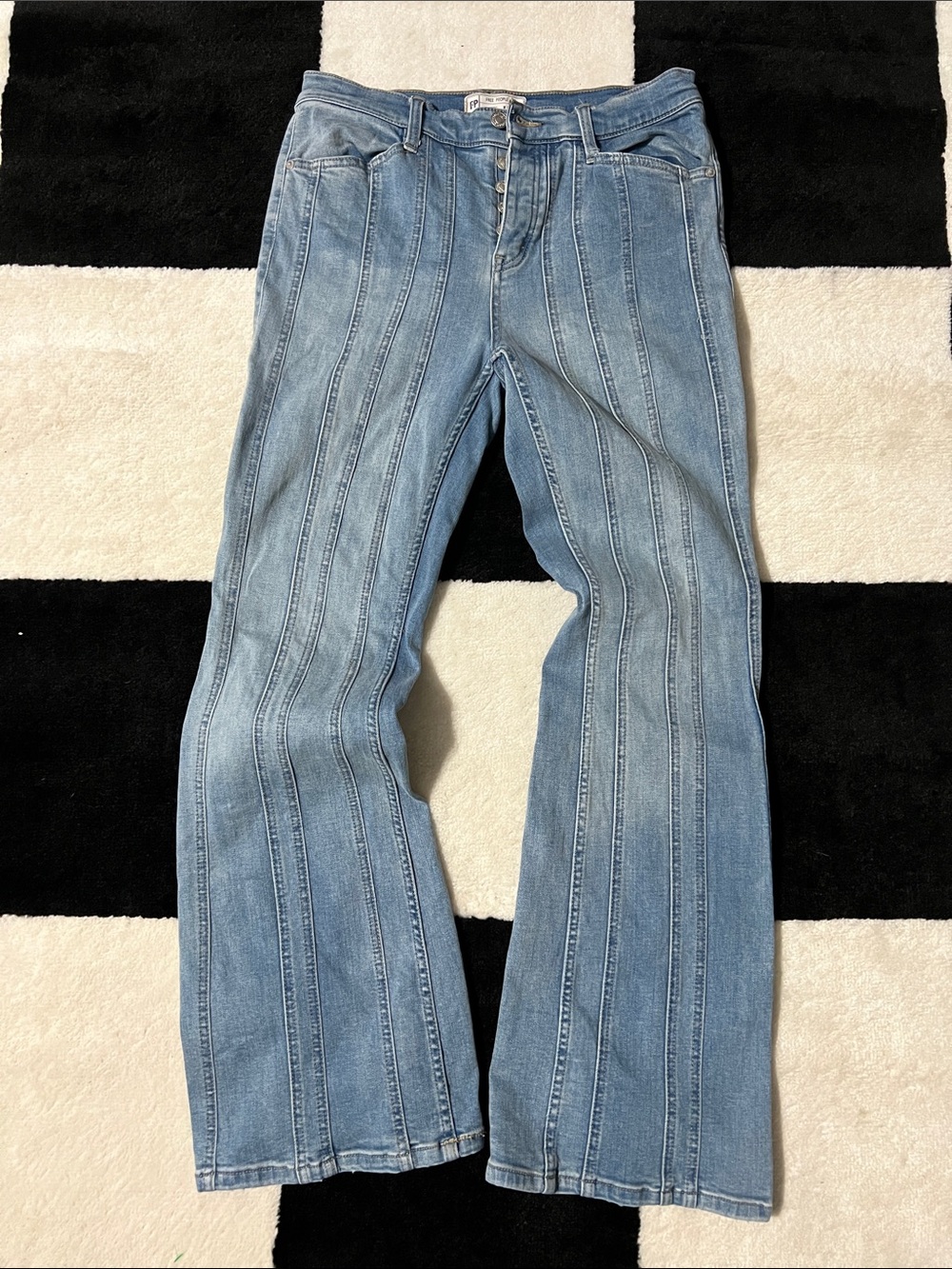 Free People Light Blue Vertical Panel Flare Jeans